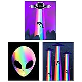 PICTURE THIS PRINTS UFO Alien Abduction Wall Art Prints - Set of 3, UFO Poster, Alien Art, Spaceship Wall Art, Alien Abduction Decor, The Truth is Out There Poster - Unframed Poster Prints (8x10)