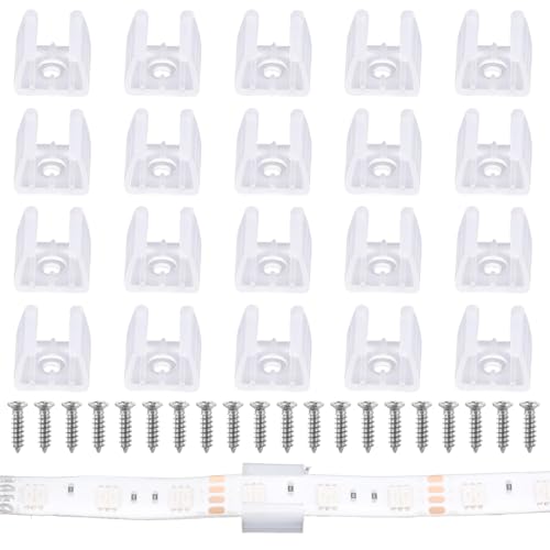 Silverdew 20 clips pour bandes lumineuses LED étanches, clips de montage LED néon, adaptés pour bandes de 10 mm à 12 mm, avec vis, translucides