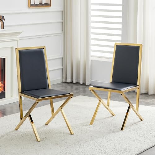 TesNus Modern Dining Chairs Set of 2, Black Faux Leather