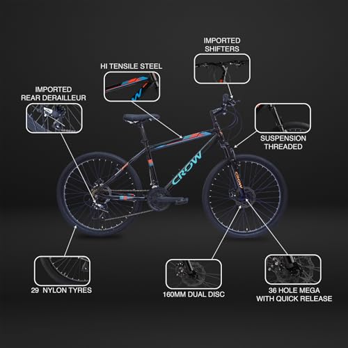 Image of CROW - Globetrotter 7 Speed Gear Cycle for Boys |29 inch T Cycle for Boys 12 to 15 Years| Bicycle for Men Adult |MTB with Front Suspension & Dual disc Brakes | Unisex 29 inch INCH MTB |