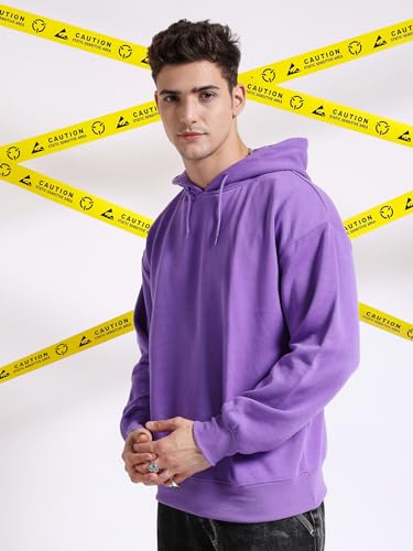 Image of The Indian Garage Co Men Regular Fit Solid Overhead Hooded Sweatshirt