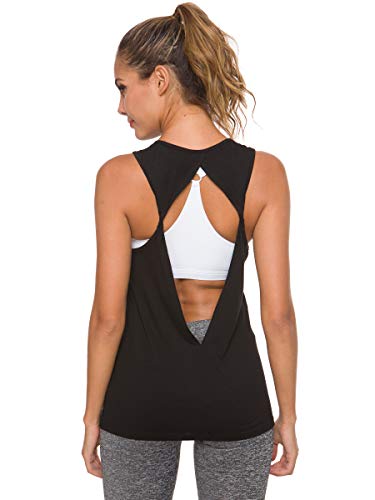 Laughido Women\'s Twist Open Back Workout Tops Sleeveless Shirts Gym Tank Tops (Black-01, Small)