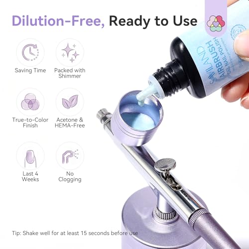 Image of SAVILAND Shimmer Airbrush Gel Nail Polish Dilution Free: 20ml Hema & Acetone Free Opal Symphony Pastel Collection 6 Colors Fine Mist Spray for Ombre Aura & French Nail Art Salon Airbrush Paint Set