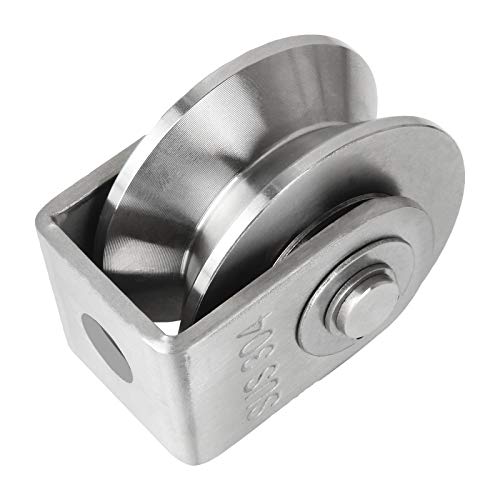 Ziqi 2 Inch Pulley Block V Type 304 Stainless Steel Pulley Roller, Duplex Bearing Super Silent Heavy Duty V Grooved Wheel Loading 660Lb/300 Kg For Material Handling And Moving - 2 Pack #TOP4