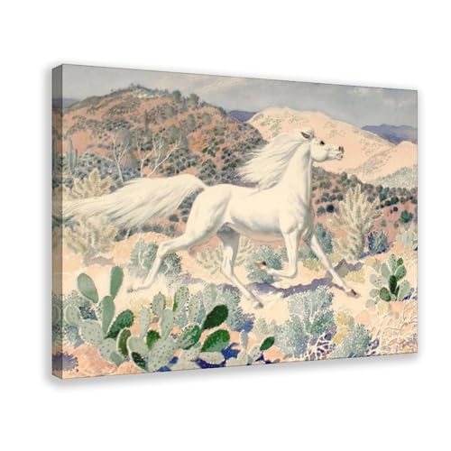 Toile cactus et cheval blanc cadre suspendu de qualité supérieure pour mur