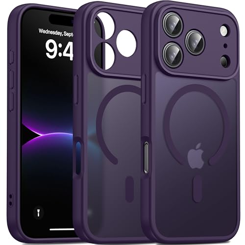 Image of Oterkin Magnetic for iPhone 17 Pro Case Matte, Upgraded Full Camera Protection Compatible with MagSafe Frosted Translucent Shockproof Anti-Scratch Slim Fit Case Military Grade Protection (Dark Purple)