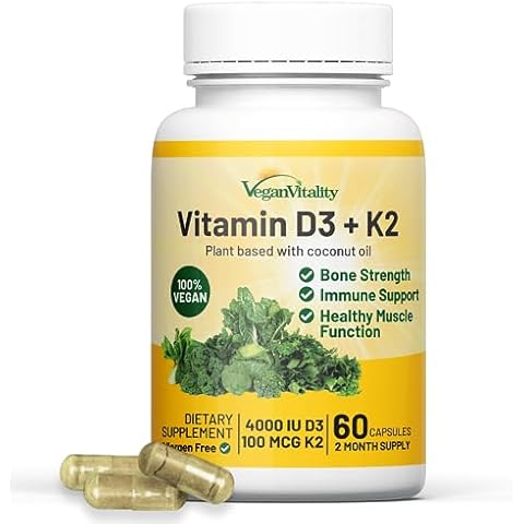 Vitamin D3 K2 4000IU (100mcg) with Coconut Oil, 100% Plant Based Vegan Vitamin D for Vegan and Vegetarian - 60 Capsules Cover