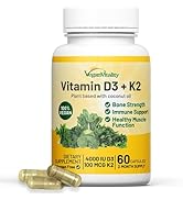 Vegan Vitamin D3 + K2 4000IU (100mcg) with Coconut Oil, 100% Plant Based Vegan Vitamin D for Vega...