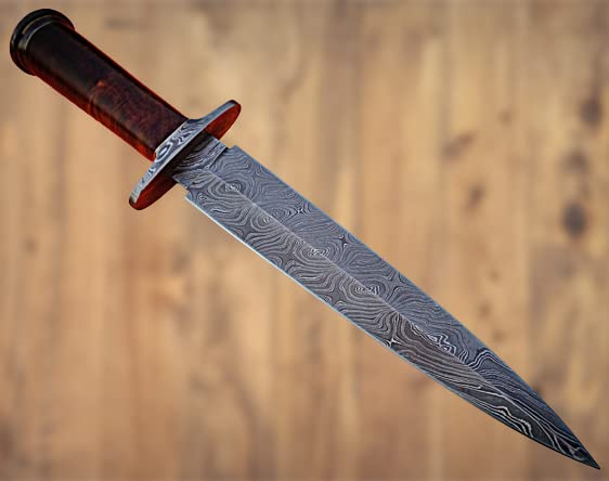 TZ KNIVES DZ-01 Handmade Damascus Steel Hunting knife 15 '' - Hunting knife Perfect Grip With Rose Wood Handle - Horizontal Carry knife Scout Carry Knife - Handmade Survival knife, Black and Brown