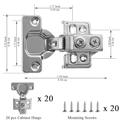 Kyraton 20 Pack (10 Pair) Stainless Steel Overlay Soft Close Hinges for Kitchen Cabinets 1/2 inch Self Closing Door Hinges with Mounting Screws - Image 2