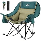 Slsy Oversized Rocking Camping Chair for Adults, 400 lbs Heavy Duty Padded Recliner with Side Pocket, Cup Holder & Carry Bag, Foldable Outdoor Lawn Chair for Patio, Backyard, or Camp