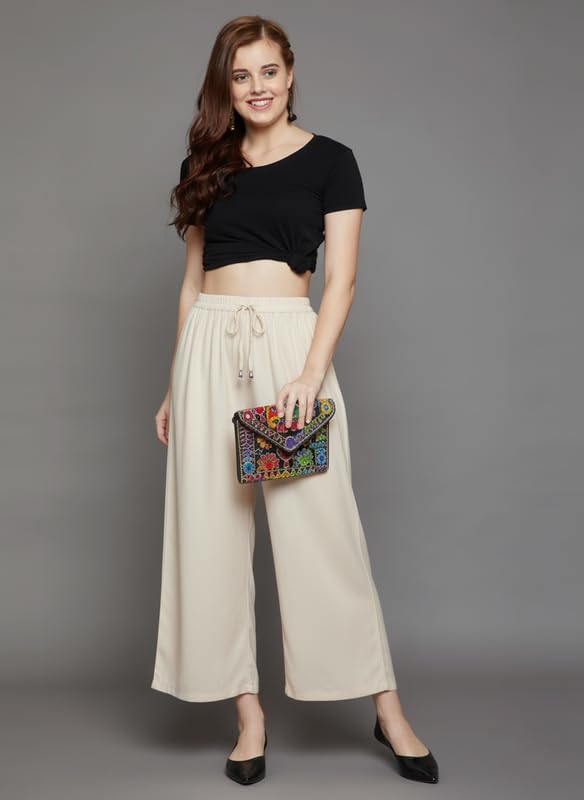 Image of Super Soft Viscose Rayon Flared Palazzo Pants for Women Stylish Wide Leg Straight Relaxed Fit Casual Ethnic Office Wear