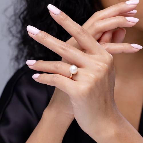 Angara Freshwater Pearl Solitaire Ring for Women | Round Freshwater Cultured Pearl Solitaire Ring in 14K Solid Gold/Platinum | June Birthday, Anniversary, Gemstone Jewellery Gift4