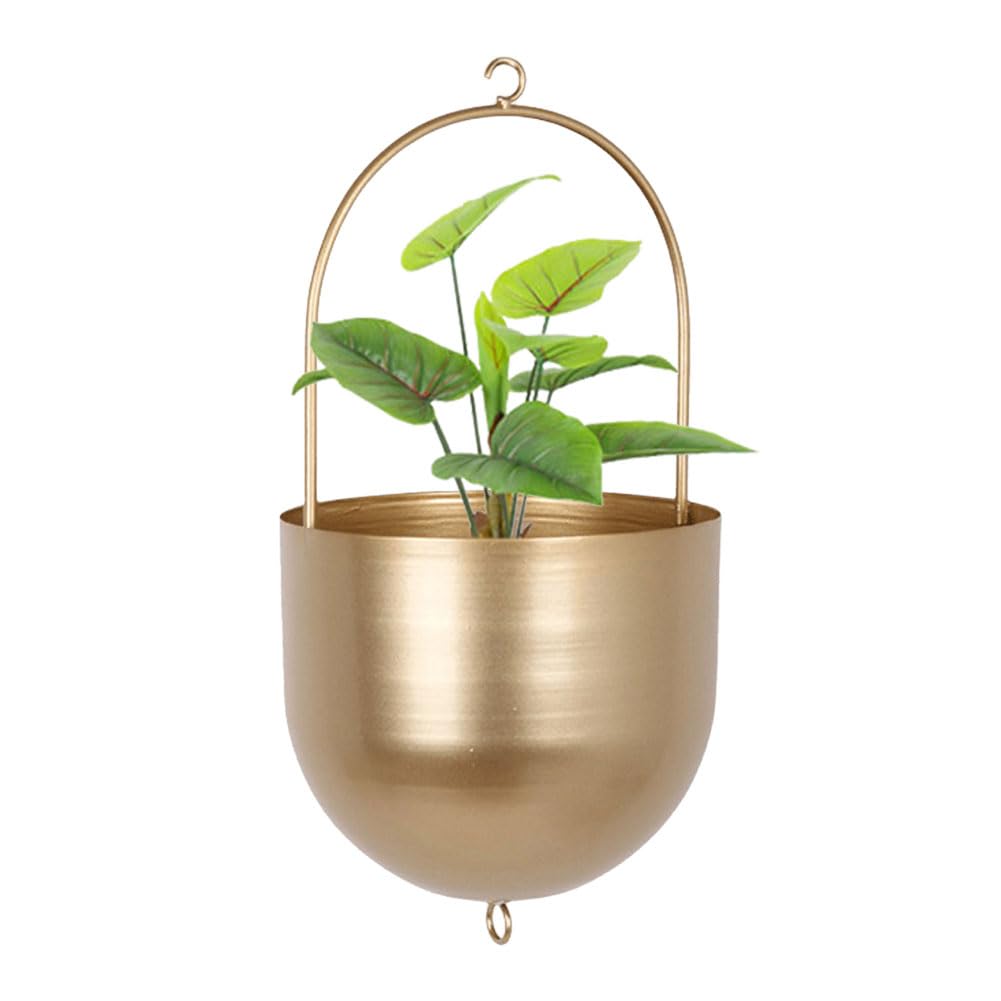 Kexpery Hängende Pflanzkörbe aus Metall, kreative hängende Pflanztöpfe, minimalistischer Blumentopf, Behälter für Innen- und Außenbereich, Garten, Balkon (Gold L) Garten