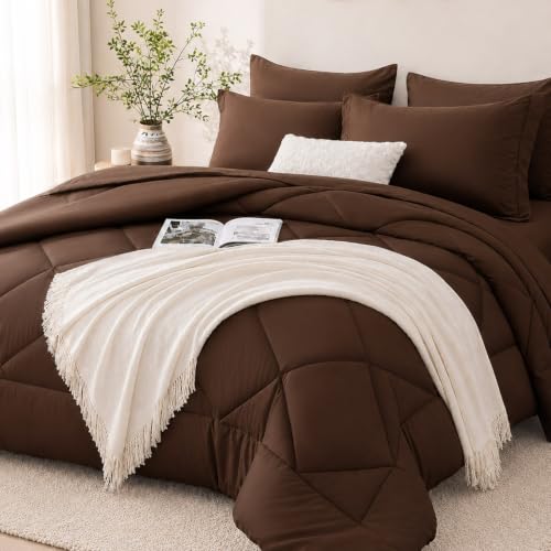 FUANNA Full Size 7-Piece Comforter Set Brown