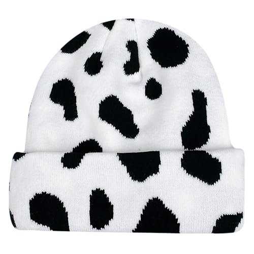 Piewag Cow Print Beanie Winter Hats for Womens Mens Thick Knitted Soft Warm Slouchy Skull Cap Y2k Beanie
