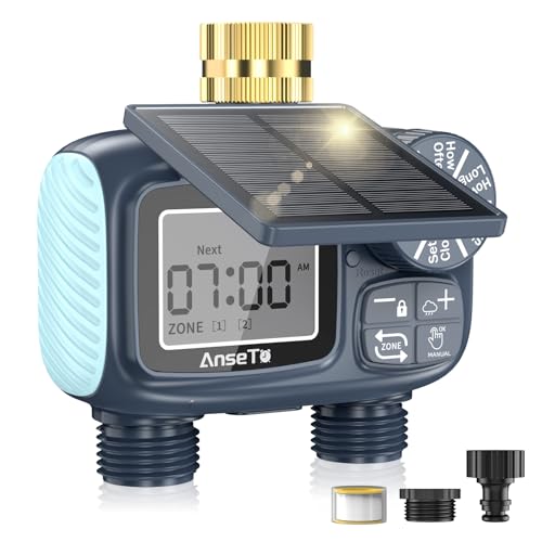 AnseTo Programador de Riego Solar con 2 Salidas,Sistema de Riego Inteligente...