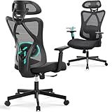 BASETBL Ergonomic Office Chair with Adjustable Lumbar Support, High Back Mesh Desk Gaming Chair, 3-Position Tilt Lock & Height Adjustable Armrests, TUV & EN1335 Certified, Heavy Duty 150kg, Black
