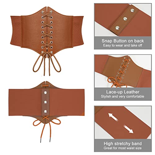 SANSTHS Wide Corset Belt for Women Lace-up Renaissance Corset Hight Waist Elastic Belt for Halloween Costume Parties
