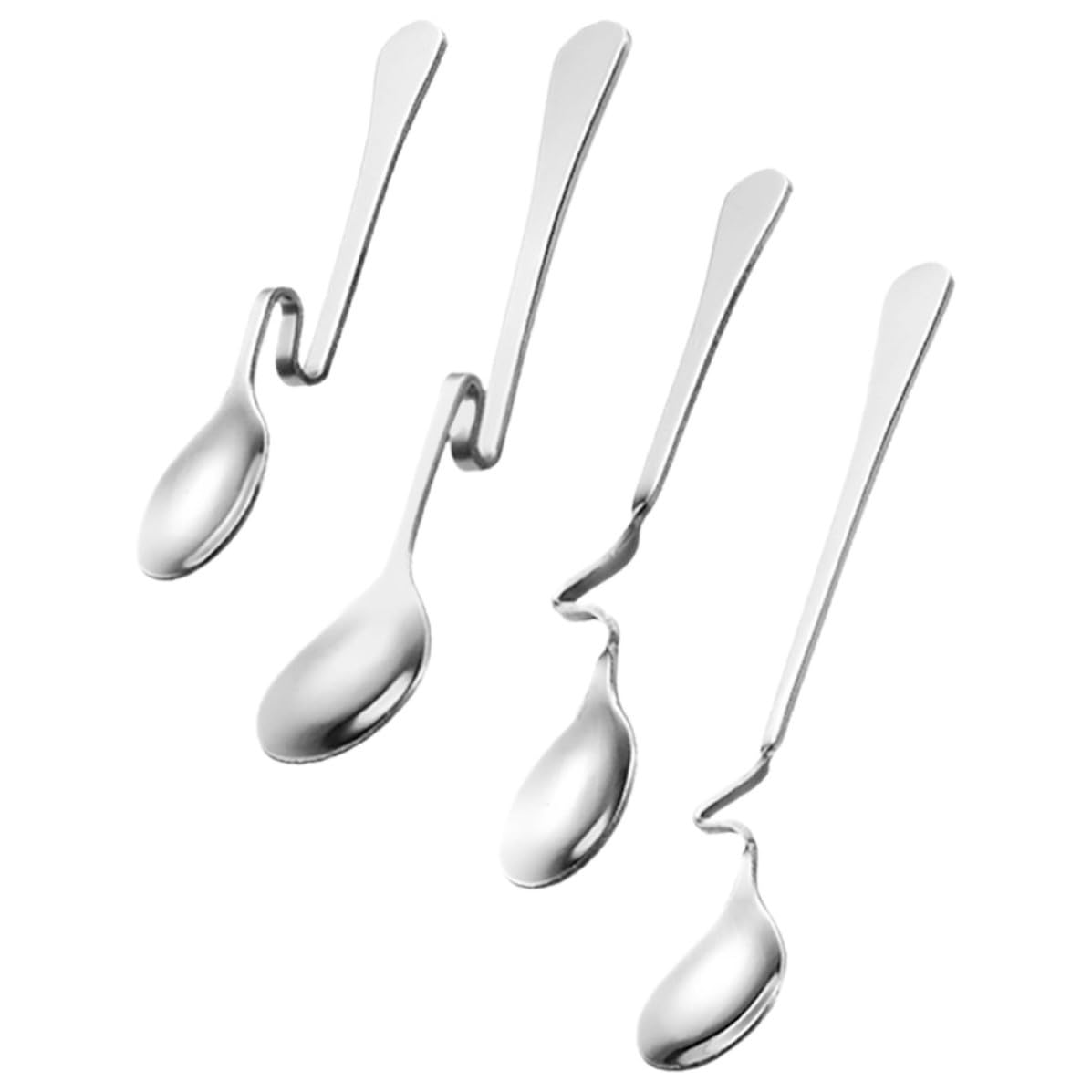 KALLORY Juego de 4 Cucharas para Café de Acero Inoxidable Diseño Pulido y Mango Curvo, Ideales para Mezclar Miel, Helado y Postres Hogar