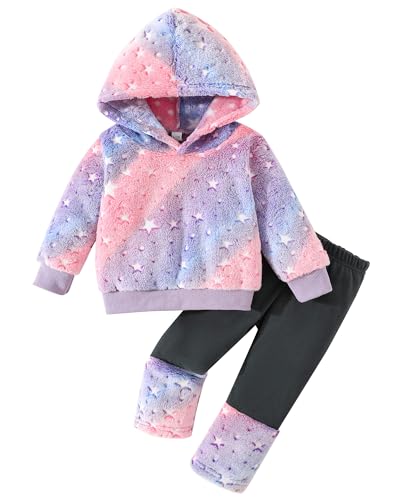 Image of Jecson Toddler Girl Clothes Baby Girl Fleece Hoodie Outfits Thick Thermal Winter Leggings 2Pcs Clothing Sets 6M-4T