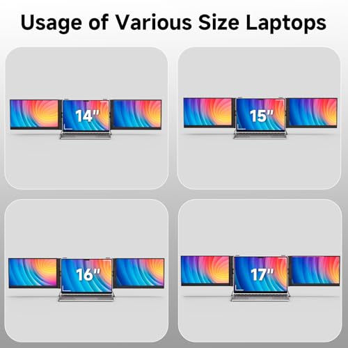 Image of BOSII Laptop Screen Extender Monitor - Triple 14 inch Ultra Thin IPS FHD 1080P Portable Monitors for 13.3 inch-17 inch Laptops Compatible with Windows Mac Travel Work