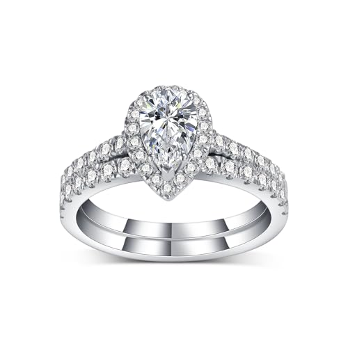 Pear Cut Halo Moissanite Wedding Ring Sets for Women, 10K 14K 18K Gold Vintage Teardrop Moissanite Engagement Promise Ring Bridal Sets for Her Anniversary Birthday Jewelry Gift Size 4-12