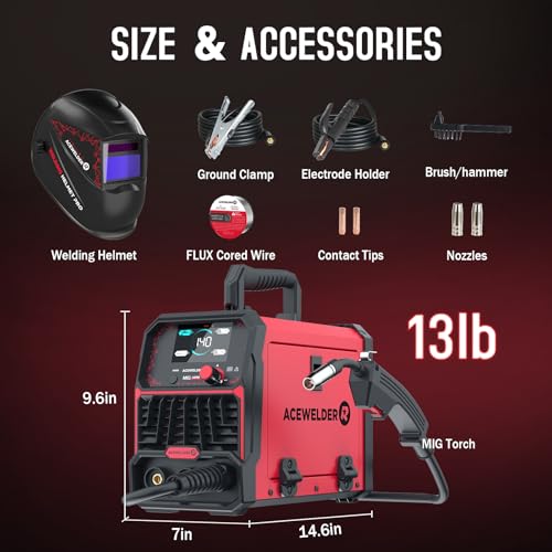 Image of ACEWELDER 140A MIG Welder, 3 in 1 Flux Core, MIG /LIFT TIG /Stick Welding Machine 110V Portable IGBT Inverter Synergic Control, LED Display with Welding Helmet