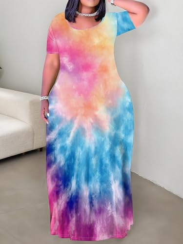 Image of SUZONANA Plus Size Dresses for Women Summer Casual Maxi Dress Short Sleeve Loose Vacation Dress