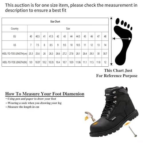 TOSAFZXY Arbeitsschutzstiefel für Herren, langlebig, Crazy-Horse-Leder, unzerstörbar, Stahlkappe, wasserdicht und rutschfest, bessere Wärme, Herren-Arbeitsschuhe, Schwarz, 11 – Bild 6