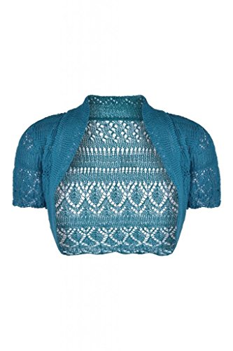 Forever Womens Short Sleeves Knitted Bolero Crochet Cardigan Shrug Top (ML = 10-12, Teal)