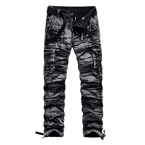 Pantalon cargo décontracté taille 42 noir avec braguette zippée