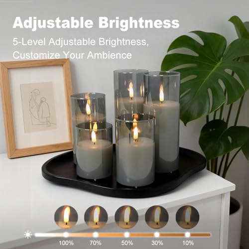 Image of LEDHOLYT Rechargeable Flameless Candles, Realistic Flickering LED Flame,Real Wax Candle with Remote Control and Timer, Clear Glass Electronic Candles, 1 Set of 5(Gray)