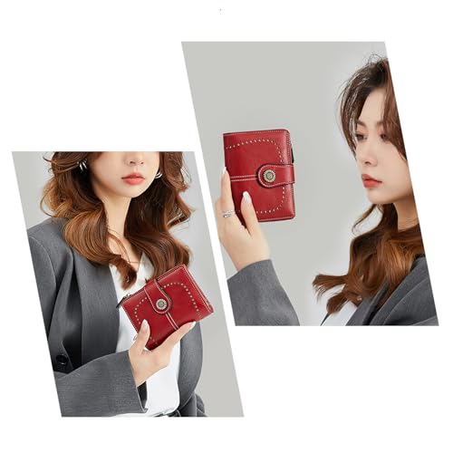Womens Wallet Leather Bifold Rfid Blocking Wallet Credit Card Holder Wallets for Women with Zipper Pocket Wine Red2