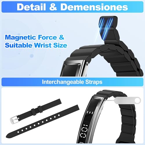 Smart Bracelet for Women, Health Activity Fitness Trackers, 24/7 Heart Rate, Blood Oxygen & Stress Monitor, 24H Sleep Tracker, Smart Wristband with Free APP 2 Bands, Black