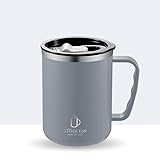 304 Food-Grade Stainless Steel Mug 500ml with Handle Heat Insulation Coffee Cup Leak-Proof Double Layers Cup,11.5cm (Gray)