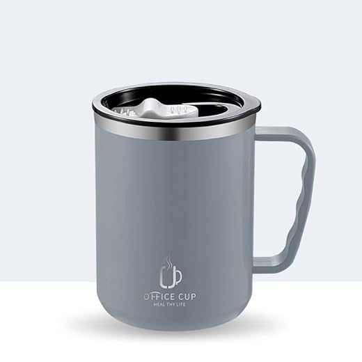 304 Food-Grade Stainless Steel Mug 500ml with Handle Heat Insulation Coffee Cup Leak-Proof Double Layers Cup,11.5cm (Gray)