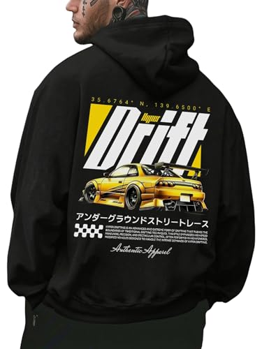 RoseSeek Mens Vintage Graphic Car Hoodies Long Sleeve Thermal Drawstring Hooded Sweatshirts Fall Pullovers Letter Black Large