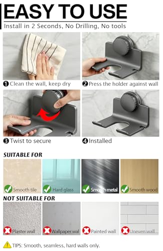 ATEWEITA Föhn Halterung ohne Bohren, Saugnapf Fönhalter für Badezimmer, verstellbare Haartrocknerhalter mit starkem Halt für Mieter, Universeller Hair Dryer Holder für Badezimmer