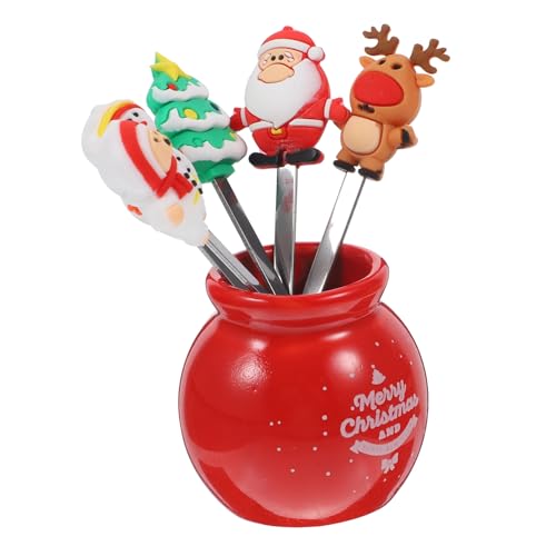 Garneck 1 Set Xmas Fruit Forks Creative Dessert Forks with Base for Parties Cakes Fruits and Snacks Elegant Tableware for Daily Use