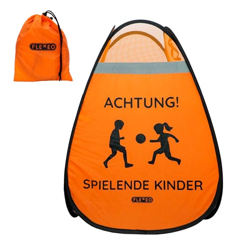 Warnwürfel Achtung spielende Kinder - Aufsteller Pop Up mit Reflektorstreifen für hohe Sichtbarkeit und verstärktem Boden - Straßenwarnaufsteller Vorsichtsschild Warnung (Orange 1 Stück)