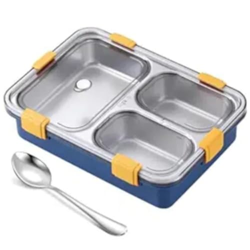 Image of SR 3 Compartment Stainless Steel Lunch Box, Leakage Proof Lunch Box for School Kids and Adults Pack of 1 (Multi Color)