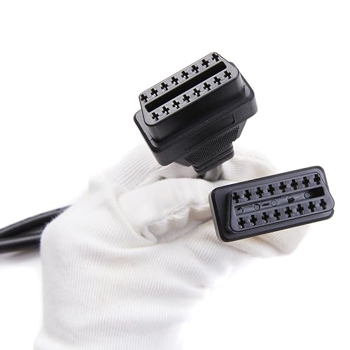 Image of Right Angle OBD2 Splitter Y Cable, bbfly-B20 OBDII 1 Male Splitter to 2 Female Extension Cable 1FT 30CM (1PACK) | 1 Male Splitter to 2 Female, 16 Pin