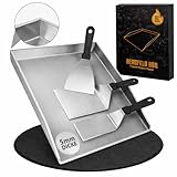 Bergfeld BBQ Grillplatte - Premium Plancha Set [30x40 cm] - 5mm massiver Edelstahl - 25% dicker als die meisten Planchas - inkl. 3er Grillspachtel-Set - auslaufsichere Ecken