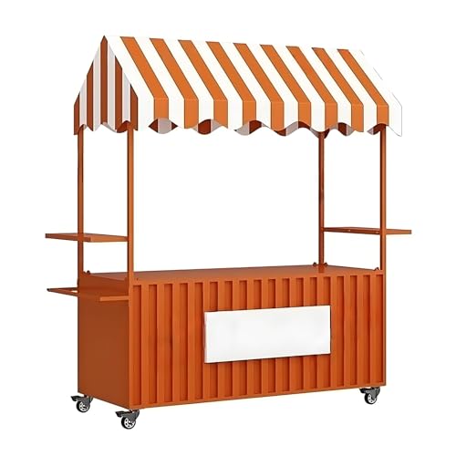 Carrito de venta móvil con toldo a rayas de 120 cm, puesto de comida callejera para pasteles, frutas, flores, ventas de segunda mano en festivales, mercados, eventos al aire libre