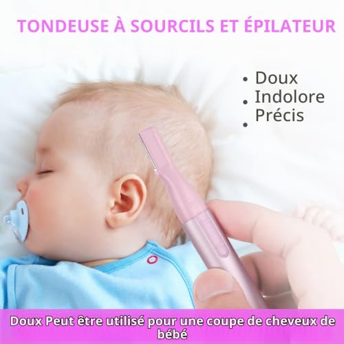 ACWOO Tondeuse Visage Sourcils Électrique Femme, Rasoir Facial de Précision à Pile, Couper sans Douleur les Poils du Visage, Beauty Tondeuse à Sourcils Électrique pour Sourcils, Visage, Corps (Rose) – vue 6
