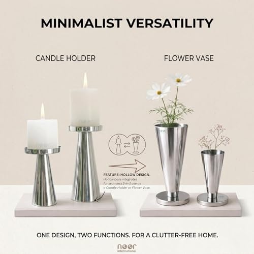 Image of ππππ πππππππππππππ | Metal Pillar Candle Holder Set of 2 | Table Centerpieces Coffee Tables | Candles Stand for Christmas Home Decor Gift | Wedding Gift (Shiny Silver - Set of 2 PCs)