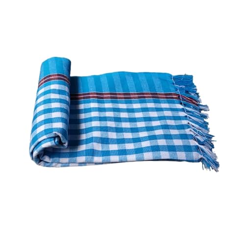 Image of Soft Cotton Bath Towel /Thorthu Non-Terry Gamcha Bath Towels Fast Absorbing and Quick Drying Light Weight, Thin Towels for Bath Men /Women /Kids (75 * 150 cm)-White(Cubes, 3.00)