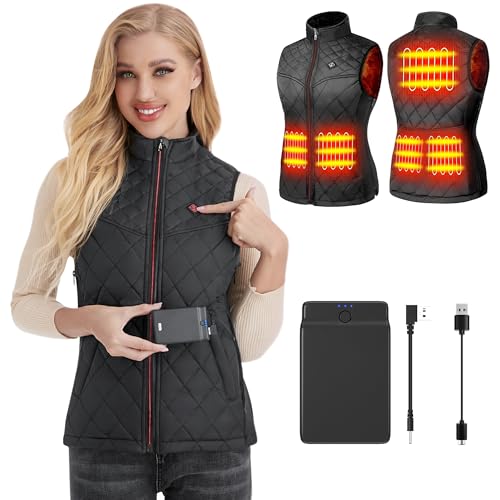 PETREL Heated Vest for Women with Battery Pack, Electric Rechargeable Heated Coat Large Deep Black