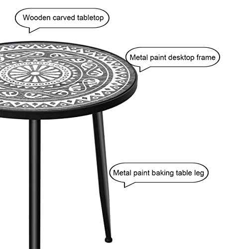 Moroccan Carved Style Round Side Table, Wooden End Table, Coffee Table,Nightstand/Small Tables For Living Room, Accent Tables, Side Table For Small Spaces,Easy-Assembly (Lron 17.7×20") #TOP4